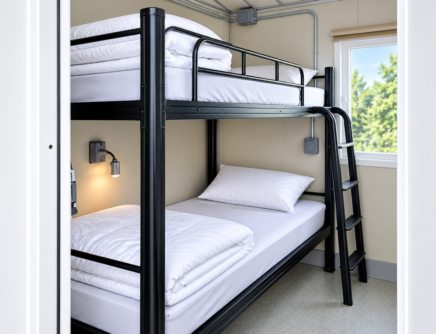 Bunk beds inside a mobile sleeping facility